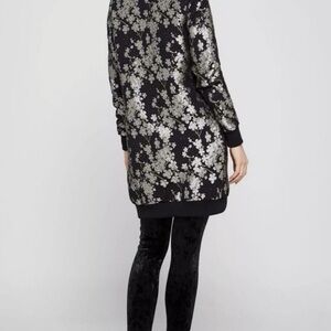 BCBG Generation Floral Black&Silver Women's Long Bomber Jacket (with pockets)